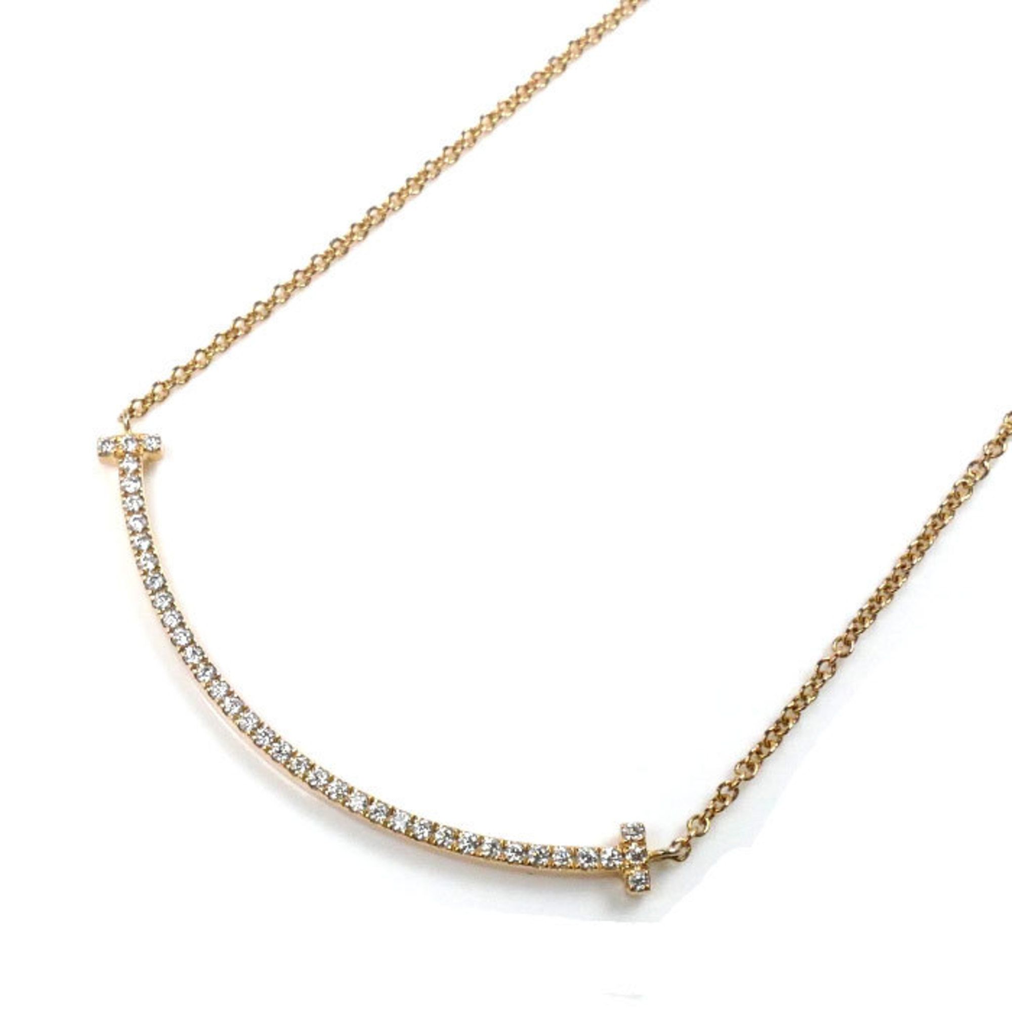 TIFFANY&Co. Tiffany K18PG Pink Gold T Smile Small Necklace 63058815 Diamond 2.4g 40.5cm Women's