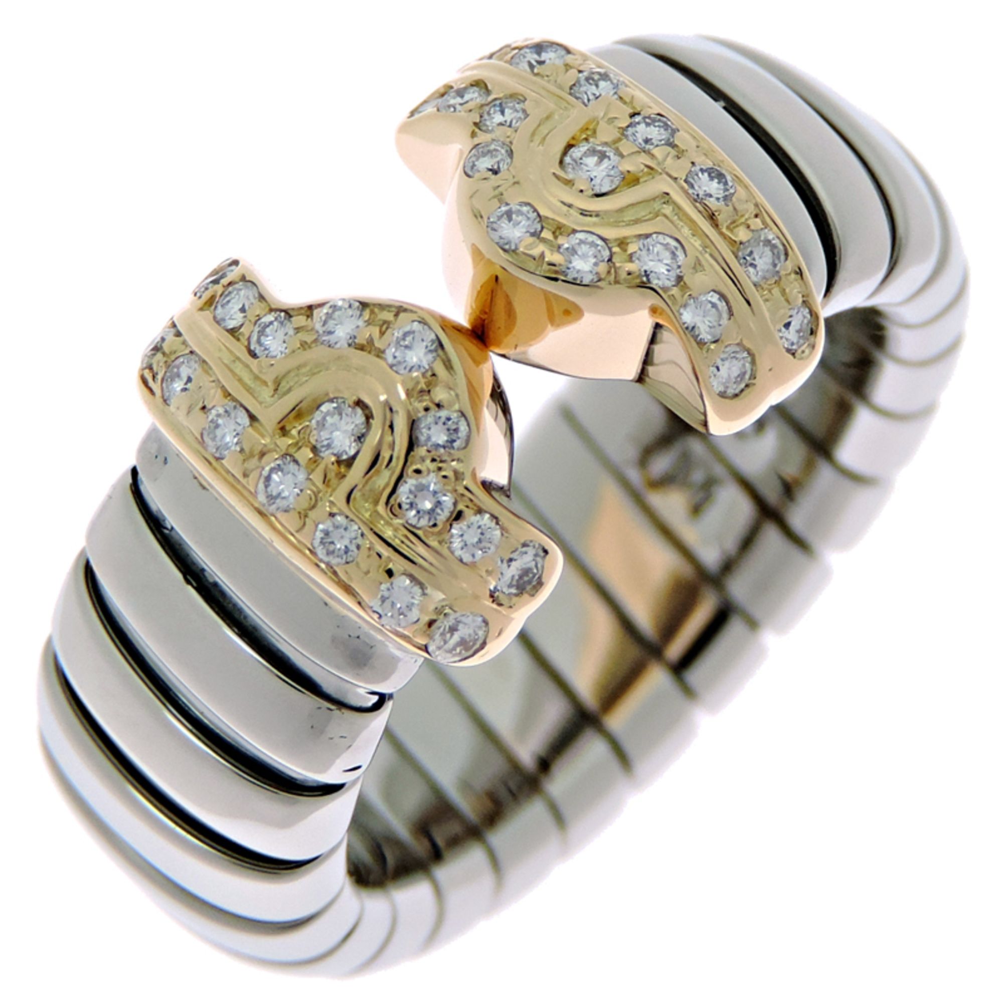 Bvlgari Parentesi Tubogas Diamond Ring, Size M, 750 Yellow Gold, 10.5