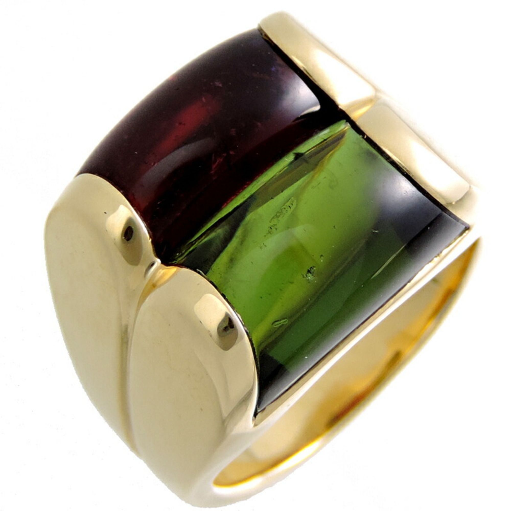 Bvlgari Double Tronchet Peridot Tourmaline Women's Ring 750 Yellow Gold No. 12 Green