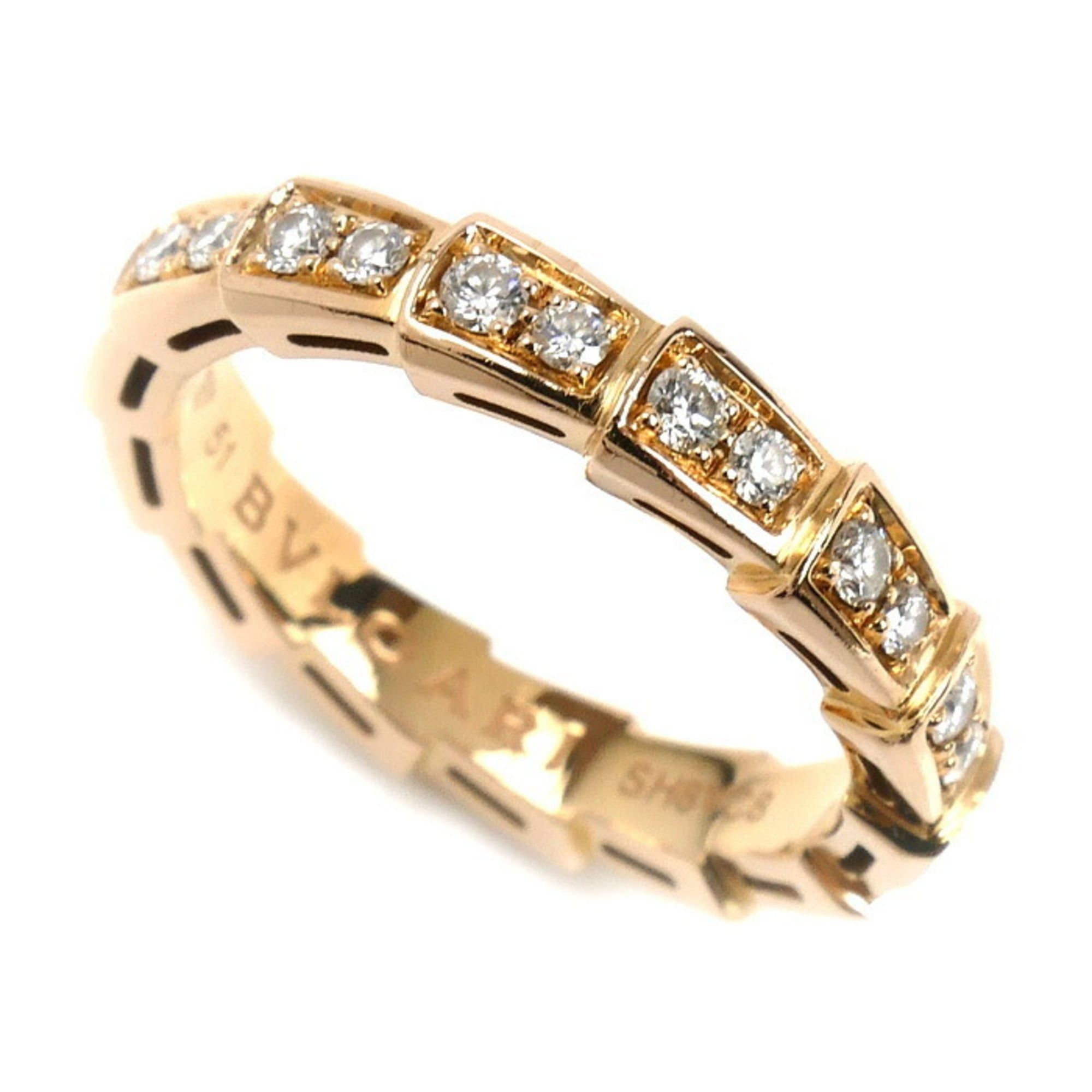 BVLGARI 18KPG Pink Gold Serpenti Viper Full Pavé Ring 349710 with Diamonds, Size 10.5, 51mm, 4.2g, W