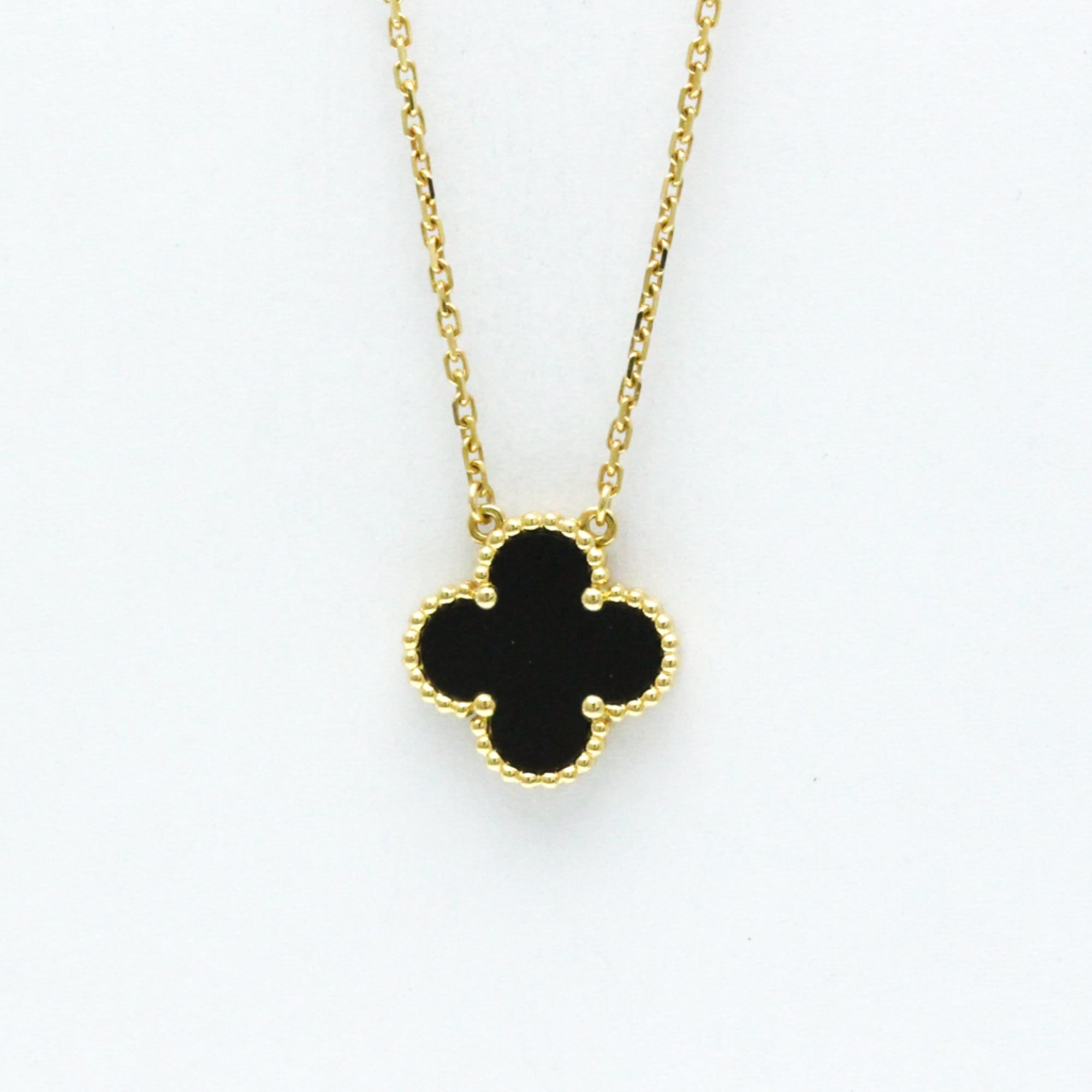 Van Cleef & Arpels Vintage Alhambra Necklace Yellow Gold (18K) Onyx Men,Women Fashion Pendant Neckla