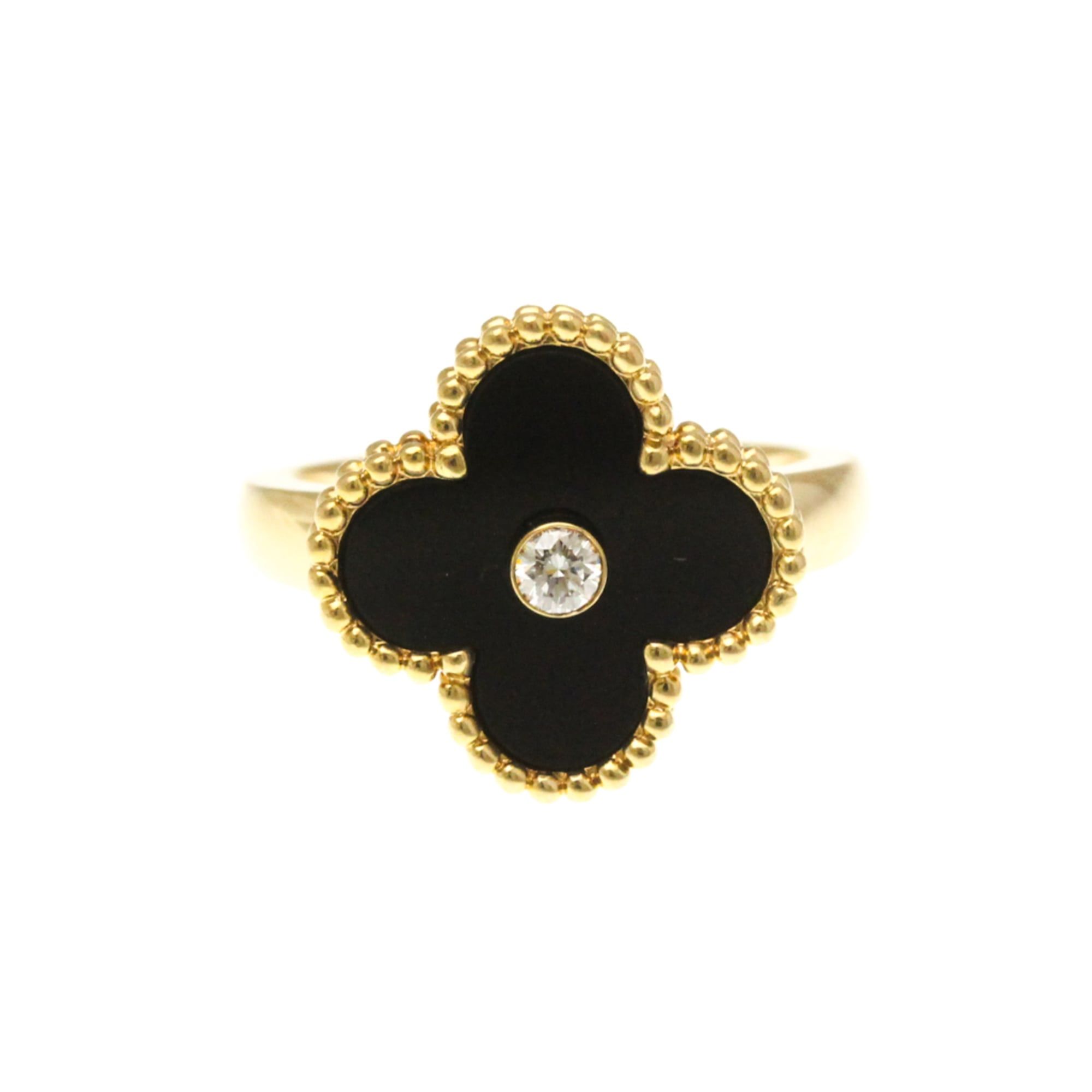 Van Cleef & Arpels Vintage Alhambra Yellow Gold (18K) Fashion Diamond,Onyx Band Ring Gold