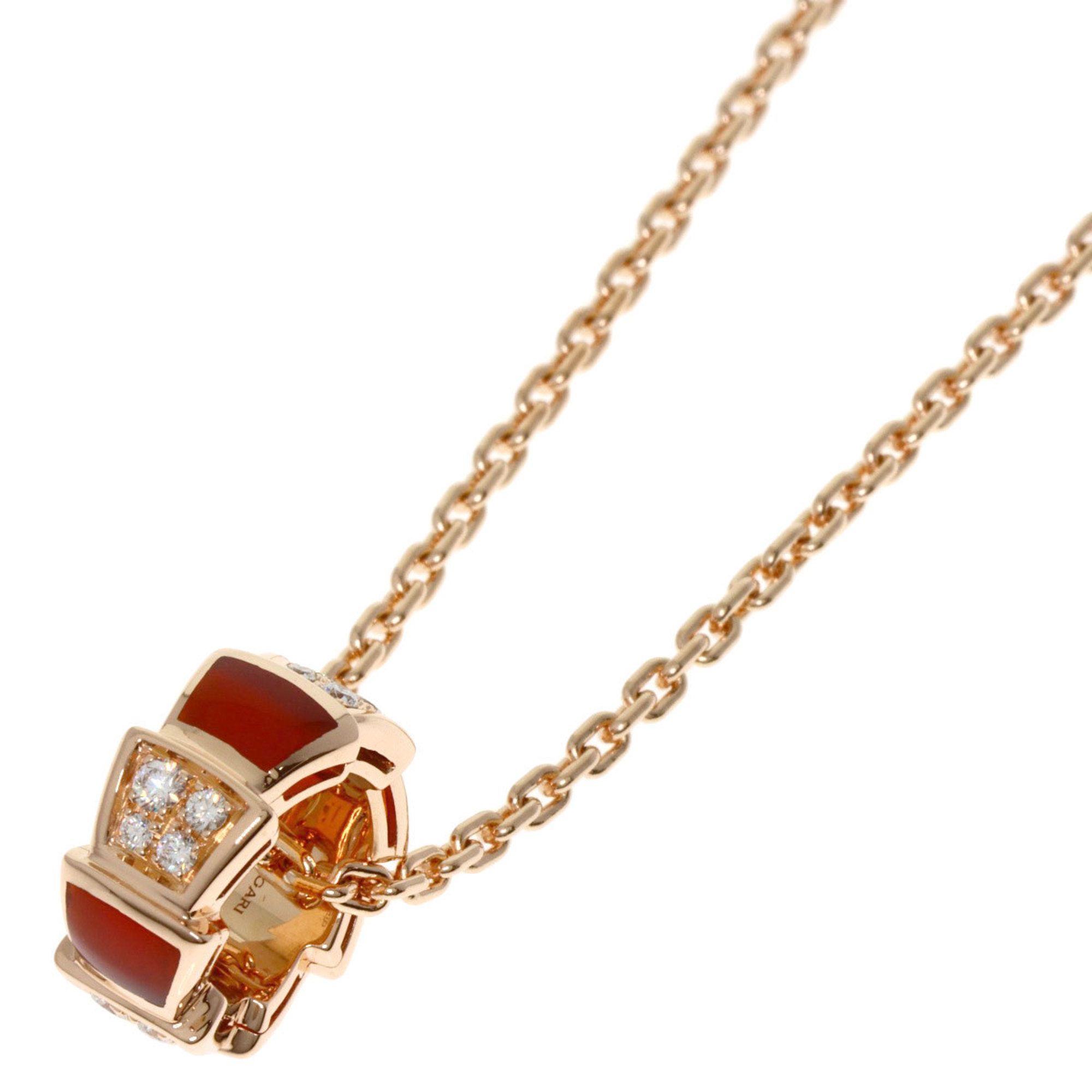 BVLGARI Serpenti Carnelian Diamond Necklace K18 Pink Gold for Women