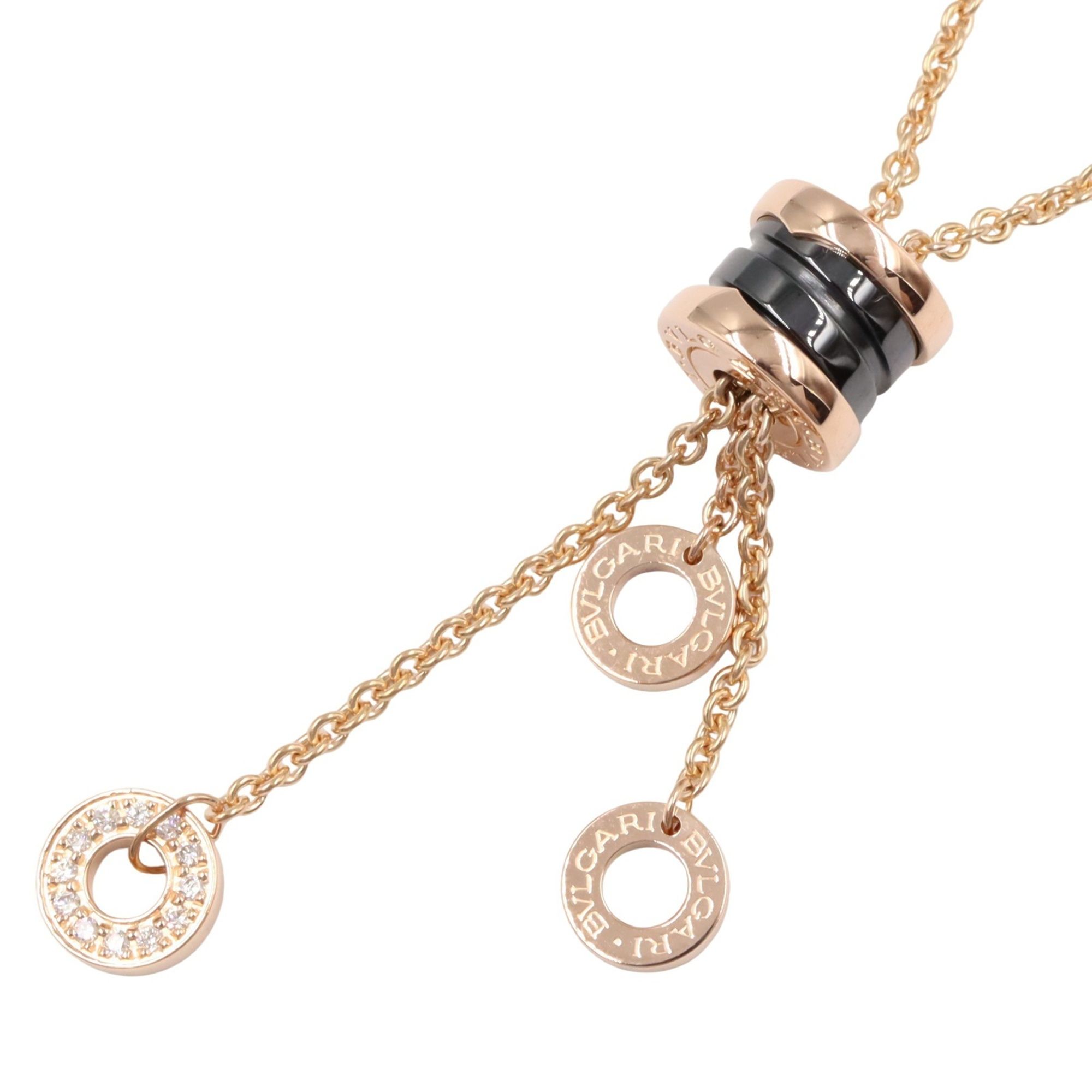 BVLGARI B-zero1 Element Ceramic Diamond Necklace, 18K Pink Gold with and Diamonds, Clear, for Women