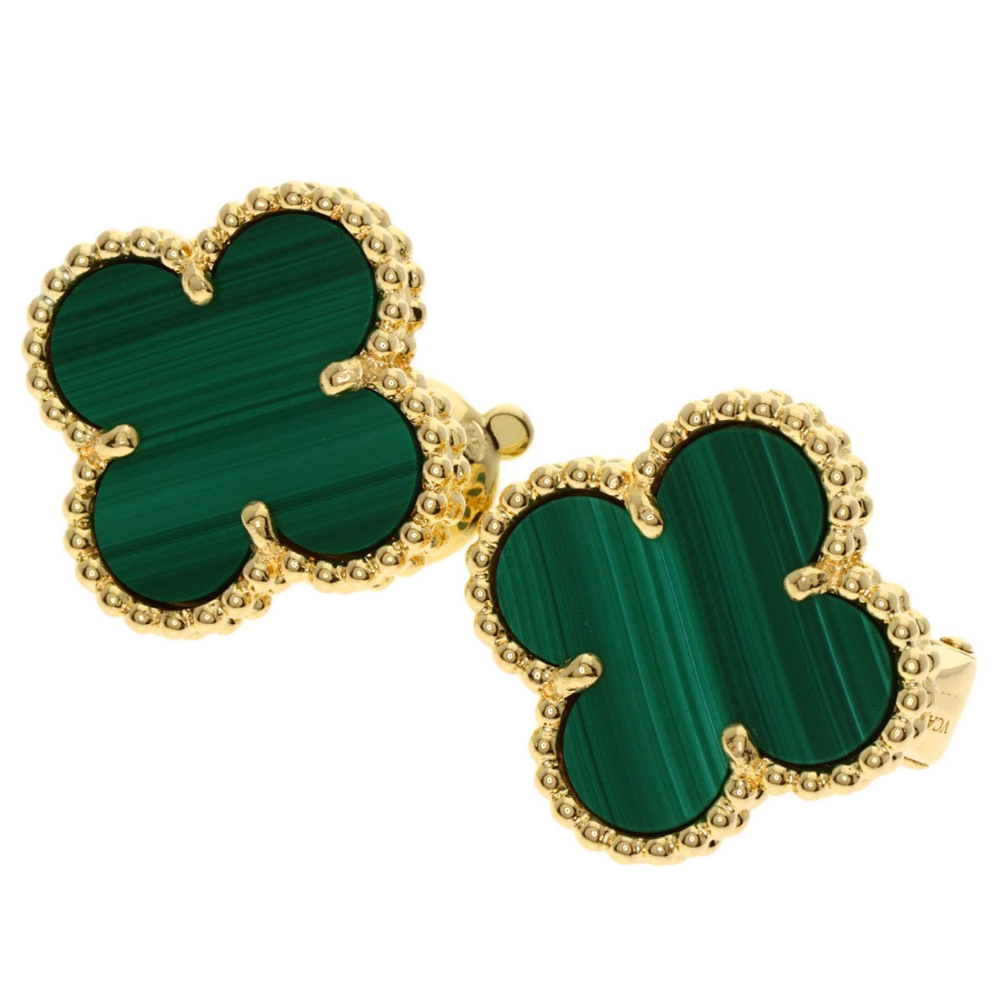 Van Cleef & Arpels Vintage Alhambra Malachite Earrings in 18K Yellow Gold for Women