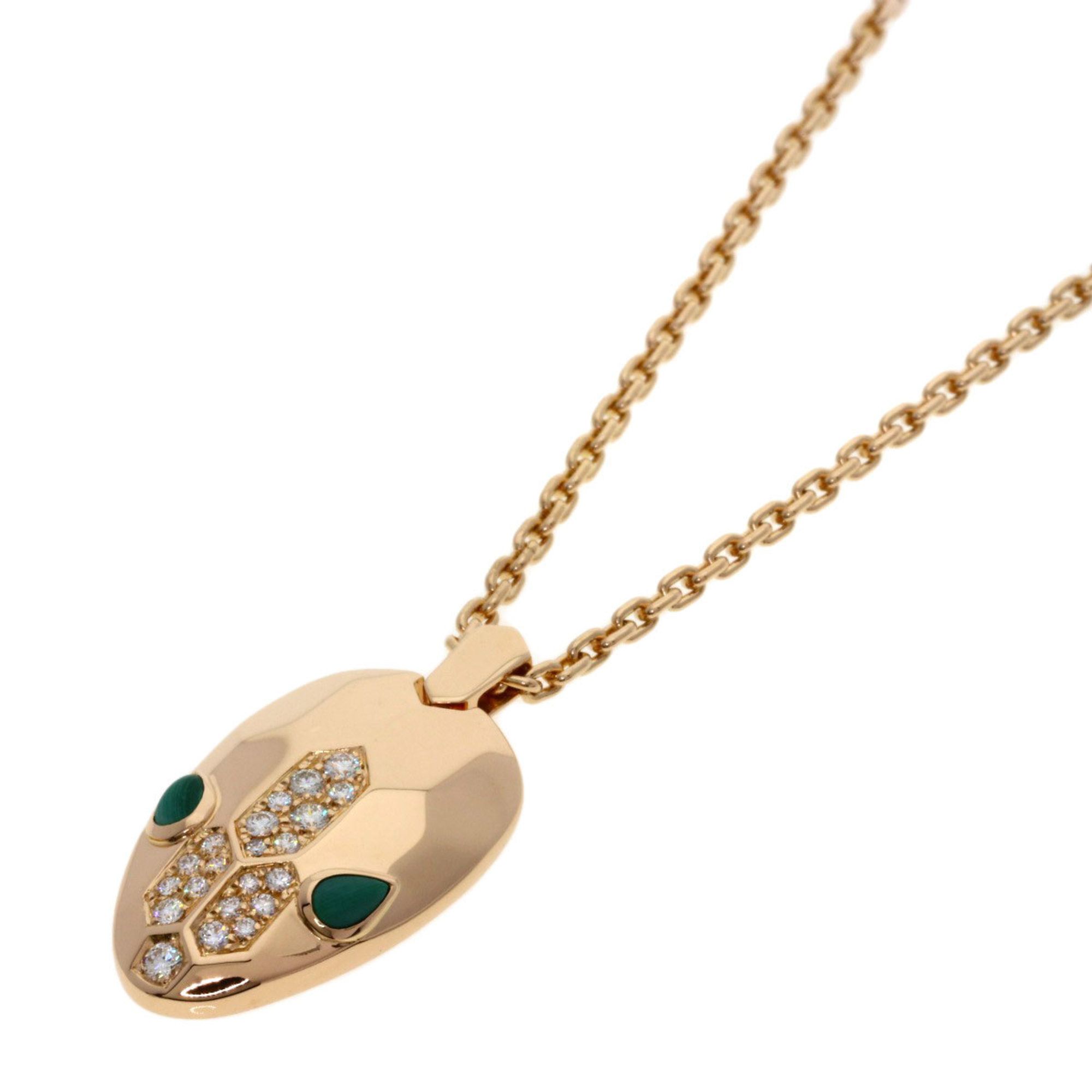 BVLGARI Serpenti Malachite and Diamond Necklace in 18K Pink Gold for Women