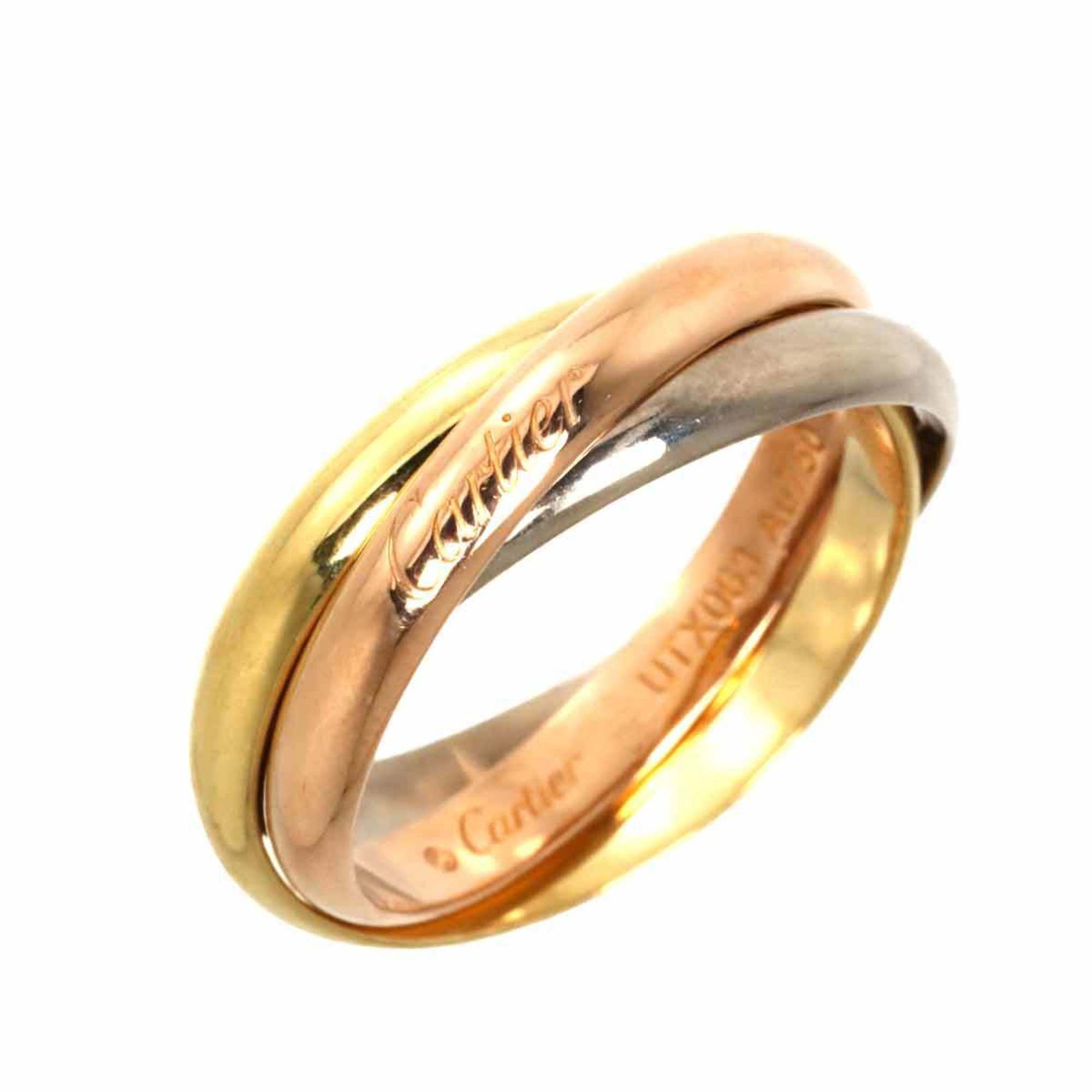 Cartier Trinity #Medium MM #65 Ring, 18K Yellow Gold, White and Pink 3-Row, 3-Color, 750