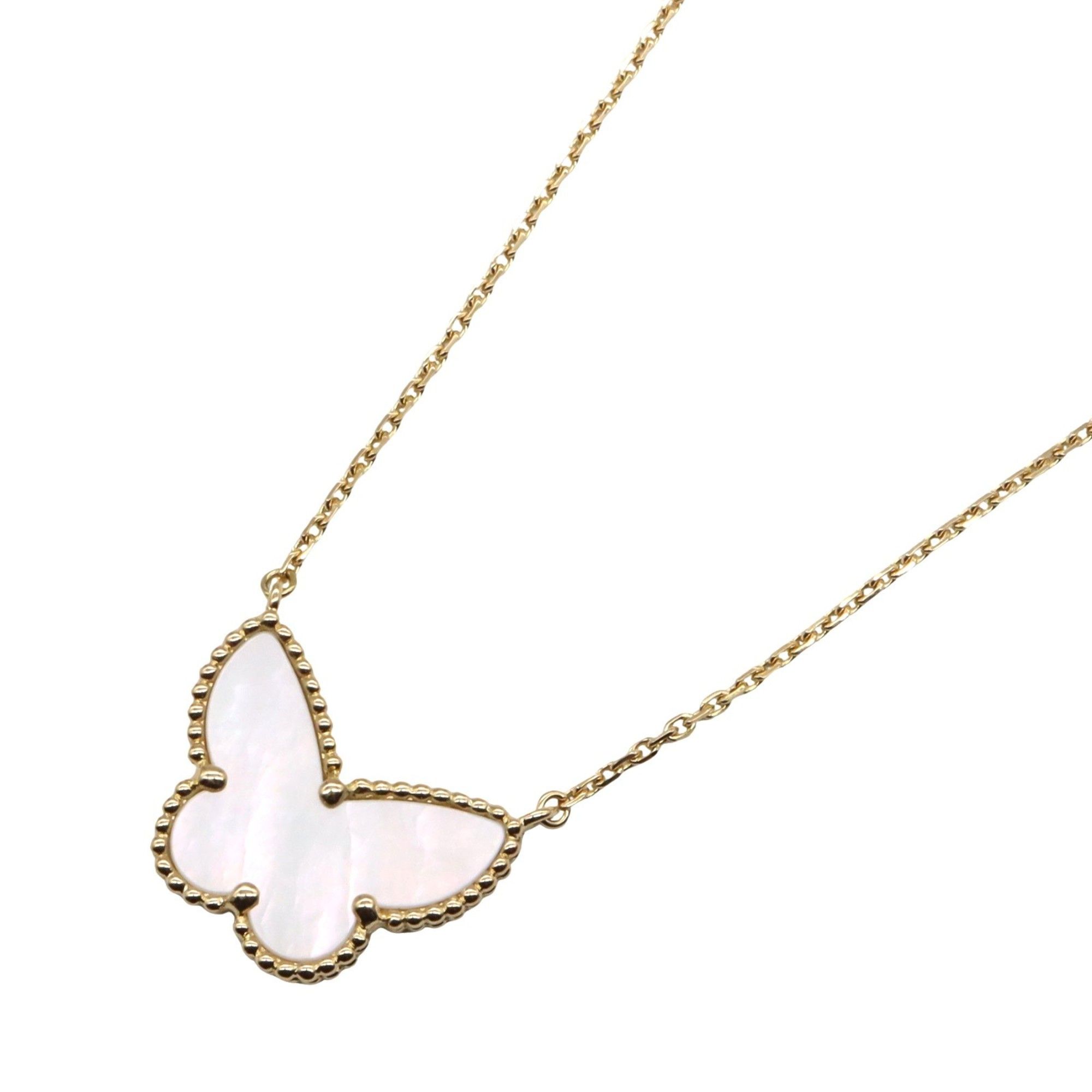 Van Cleef & Arpels Lucky Alhambra Papillon Necklace in 18K Yellow Gold with Mother-of-Pearl, White,