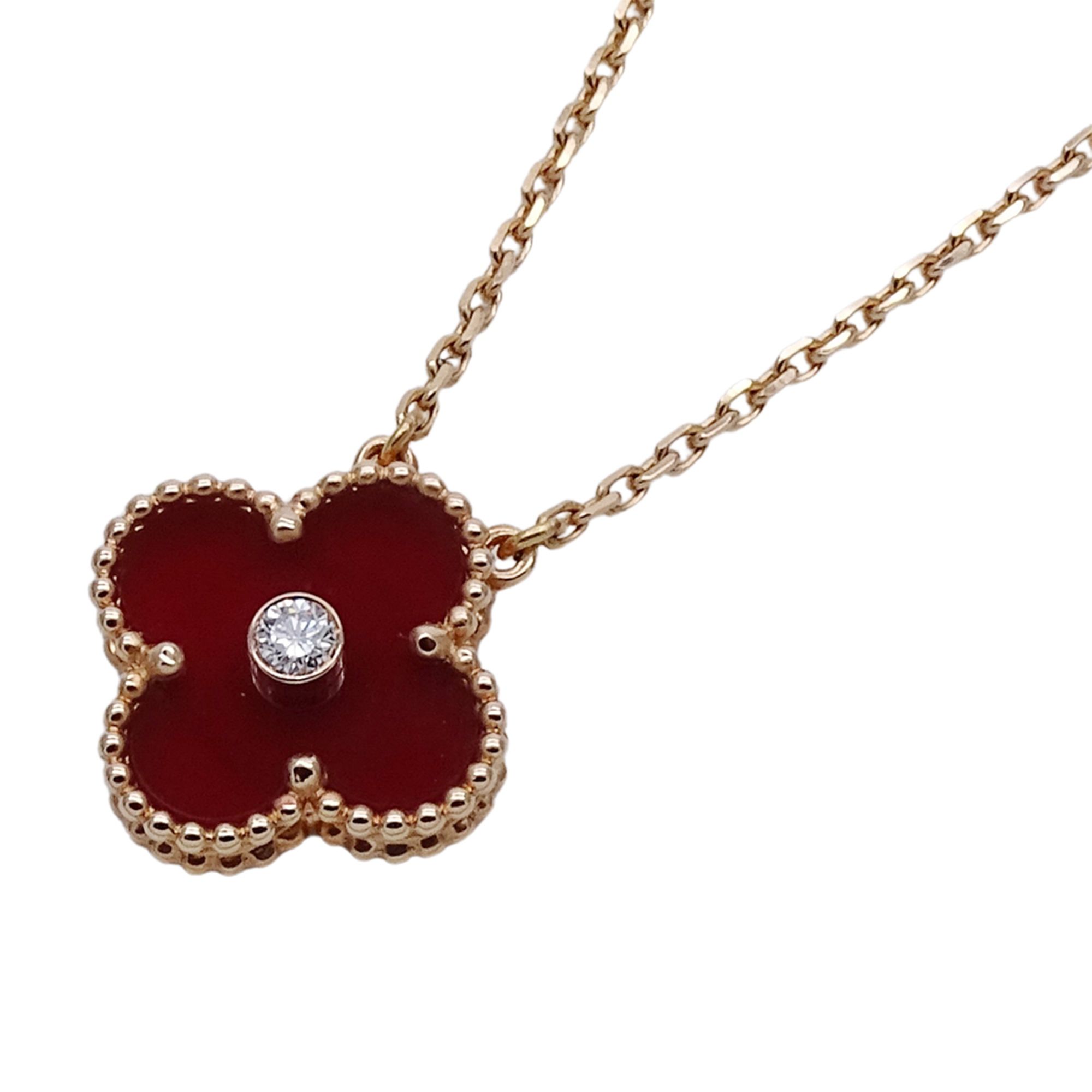 Van Cleef & Arpels Vintage Alhambra Necklace, Women's, 750PG, Diamond, Carnelian, 2011 Christmas Lim