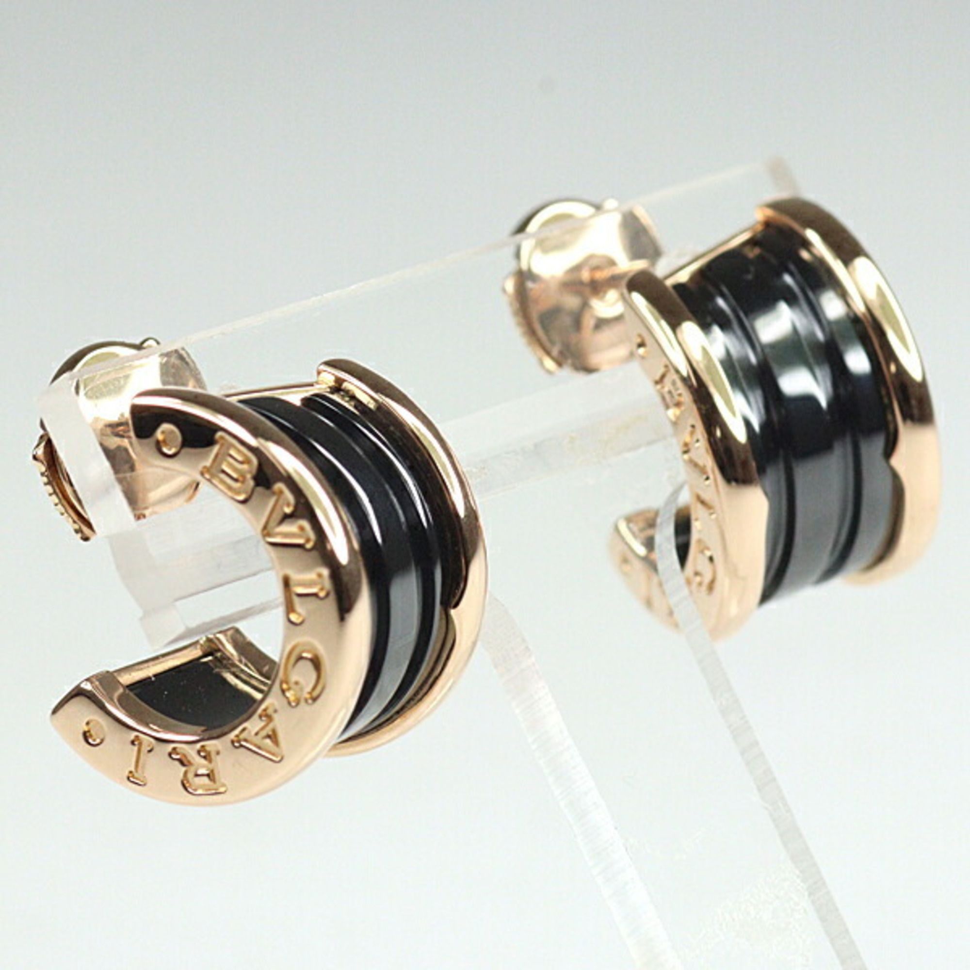 BVLGARI B.Zero1 Earrings, Pink Gold, K18PG, Black Ceramic