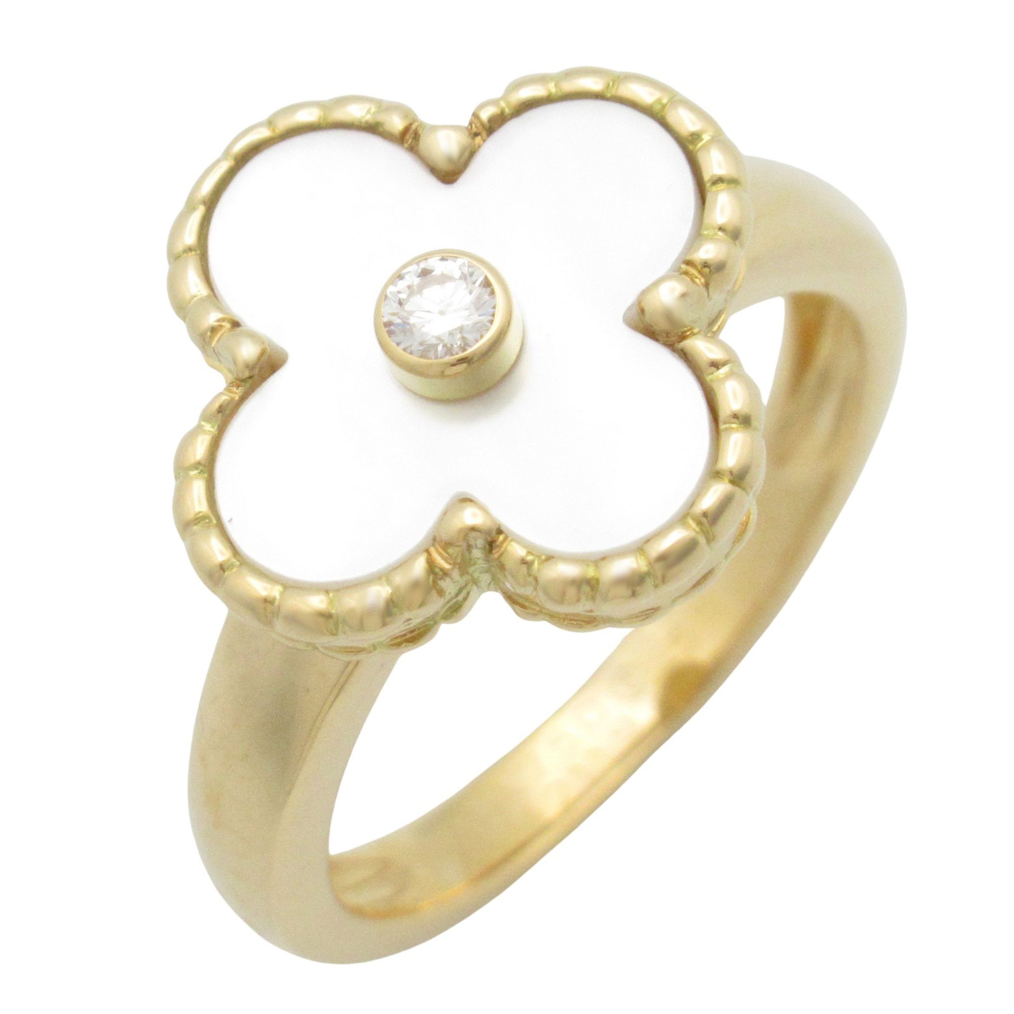 Van Cleef & Arpels Vintage Alhambra Ring with Diamonds and Mother-of-Pearl in 18K Yellow Gold. Avail
