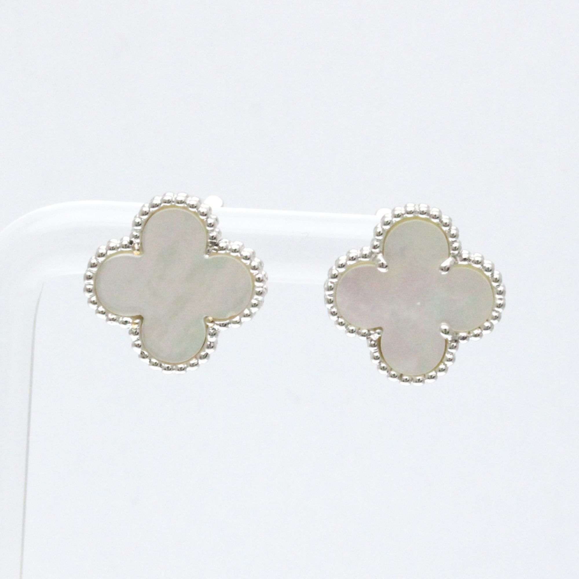 Van Cleef & Arpels Vintage Alhambra Mother Of Pearl White Gold (18K) Stud Earrings Silver
