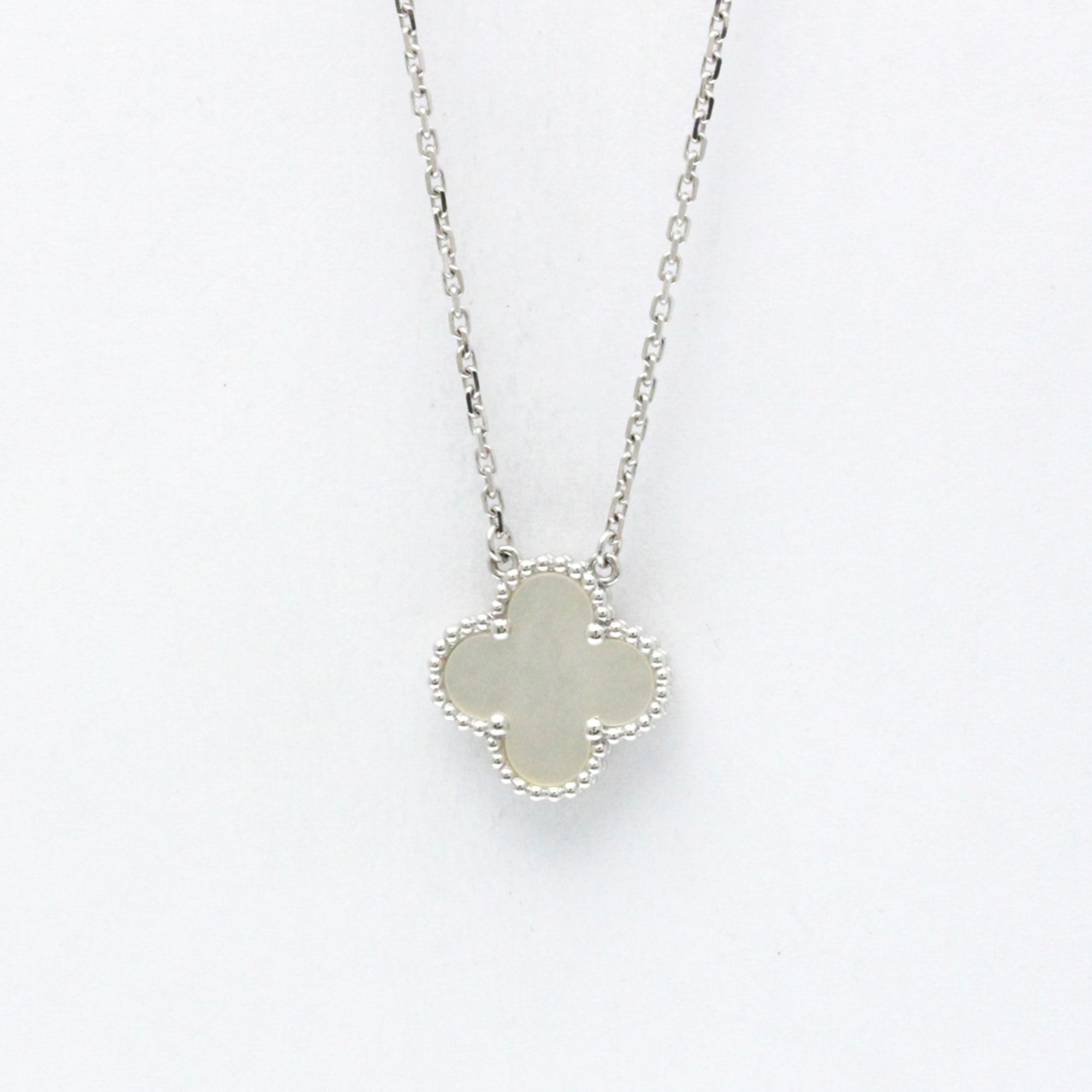Van Cleef & Arpels Vintage Alhambra White Gold (18K) Mother Of Pearl Women,Men Fashion Pendant Neckl