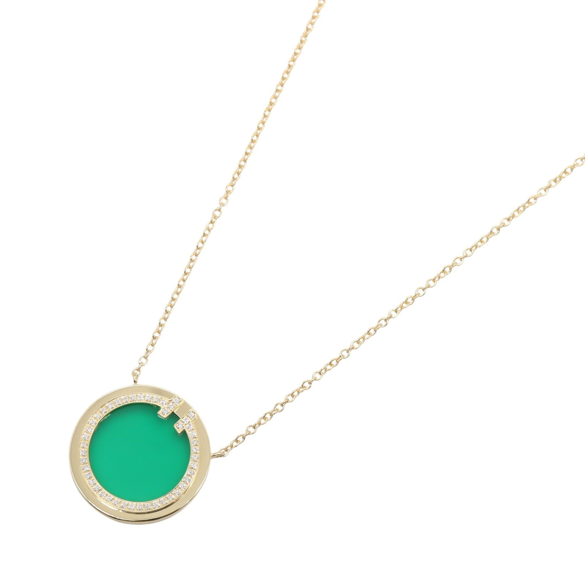 Tiffany & Co. T Circle Necklace Green Agate Diamond 18K (Yellow Gold) Women's Clear