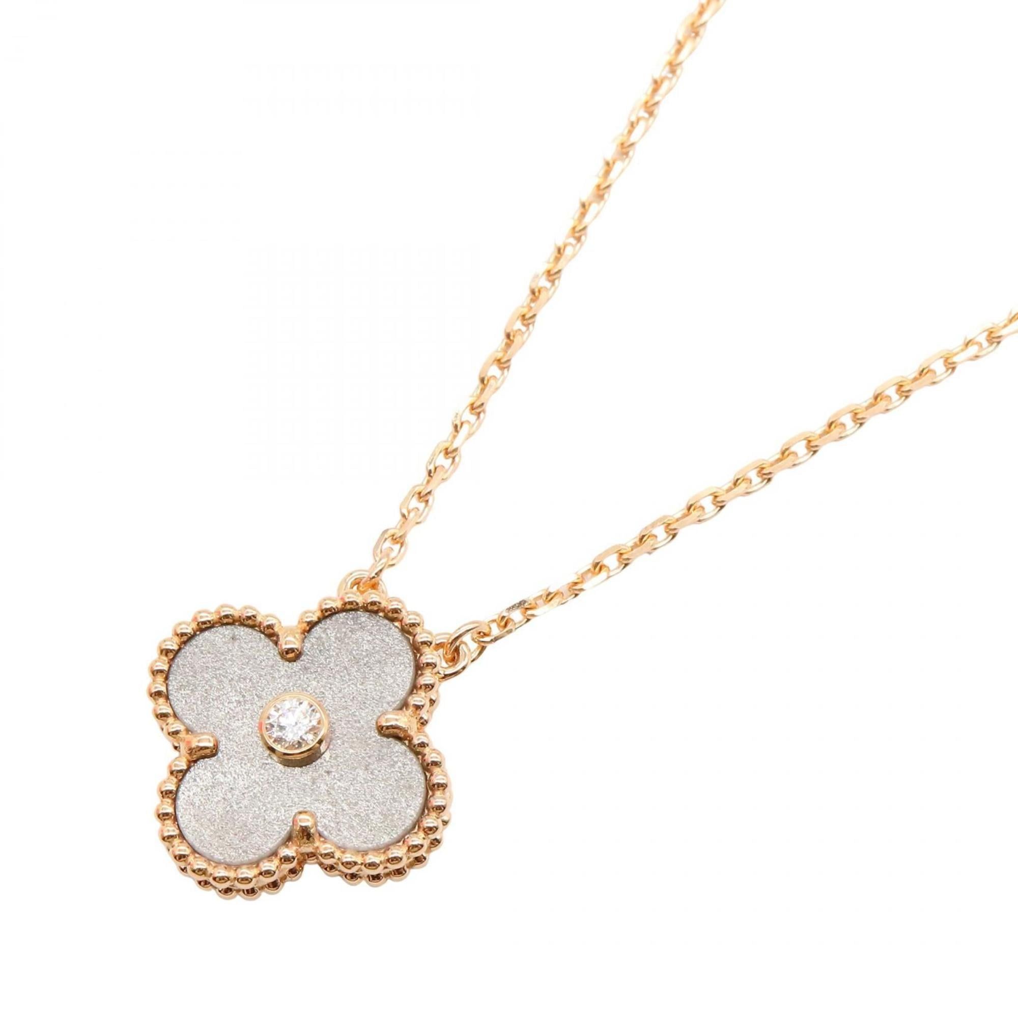 Van Cleef & Arpels Vintage Alhambra Silver Obsidian Necklace in 18K Pink Gold with Diamonds. Availab