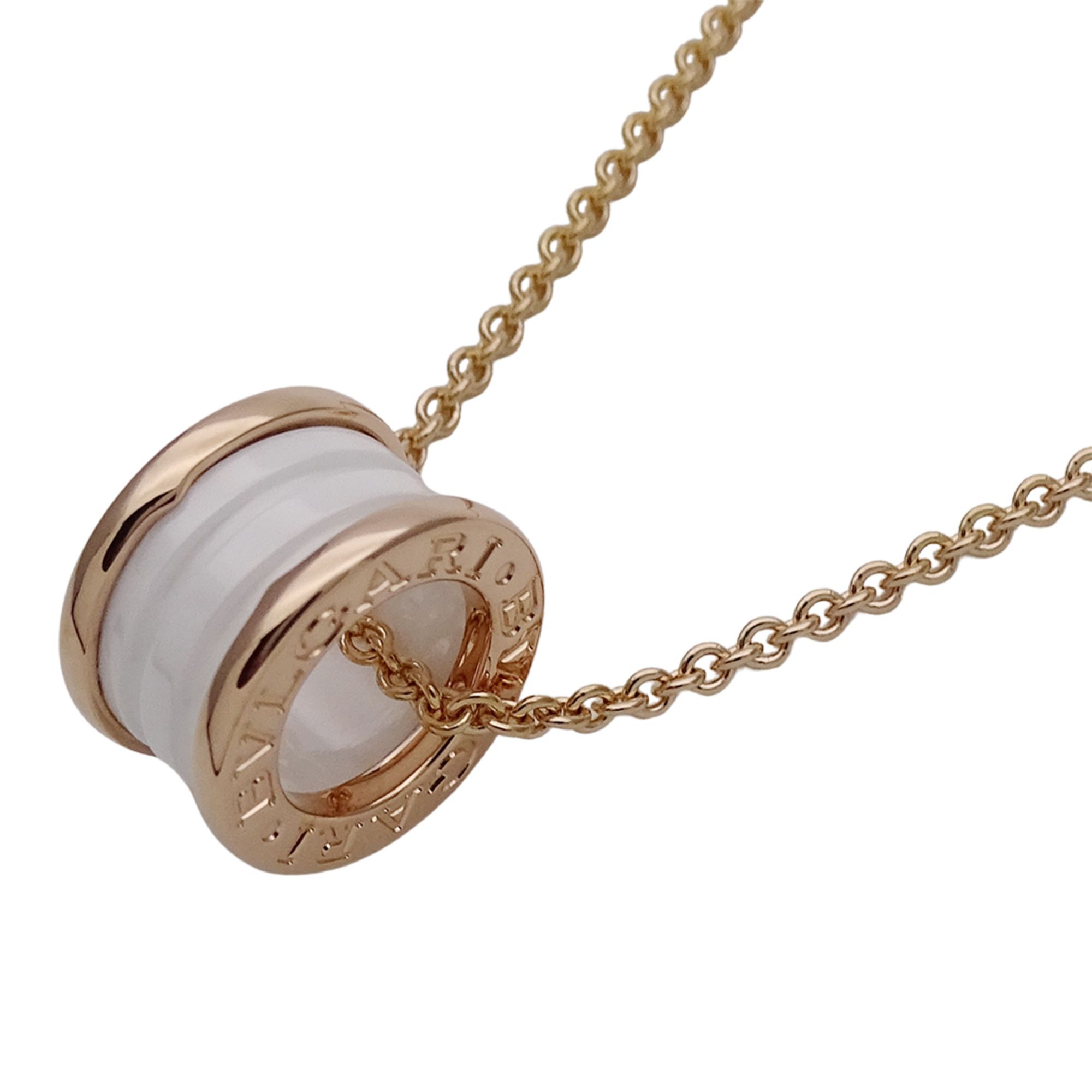 BVLGARI B-zero1 necklace for men and women, polished in 750PG white ceramic pink gold.