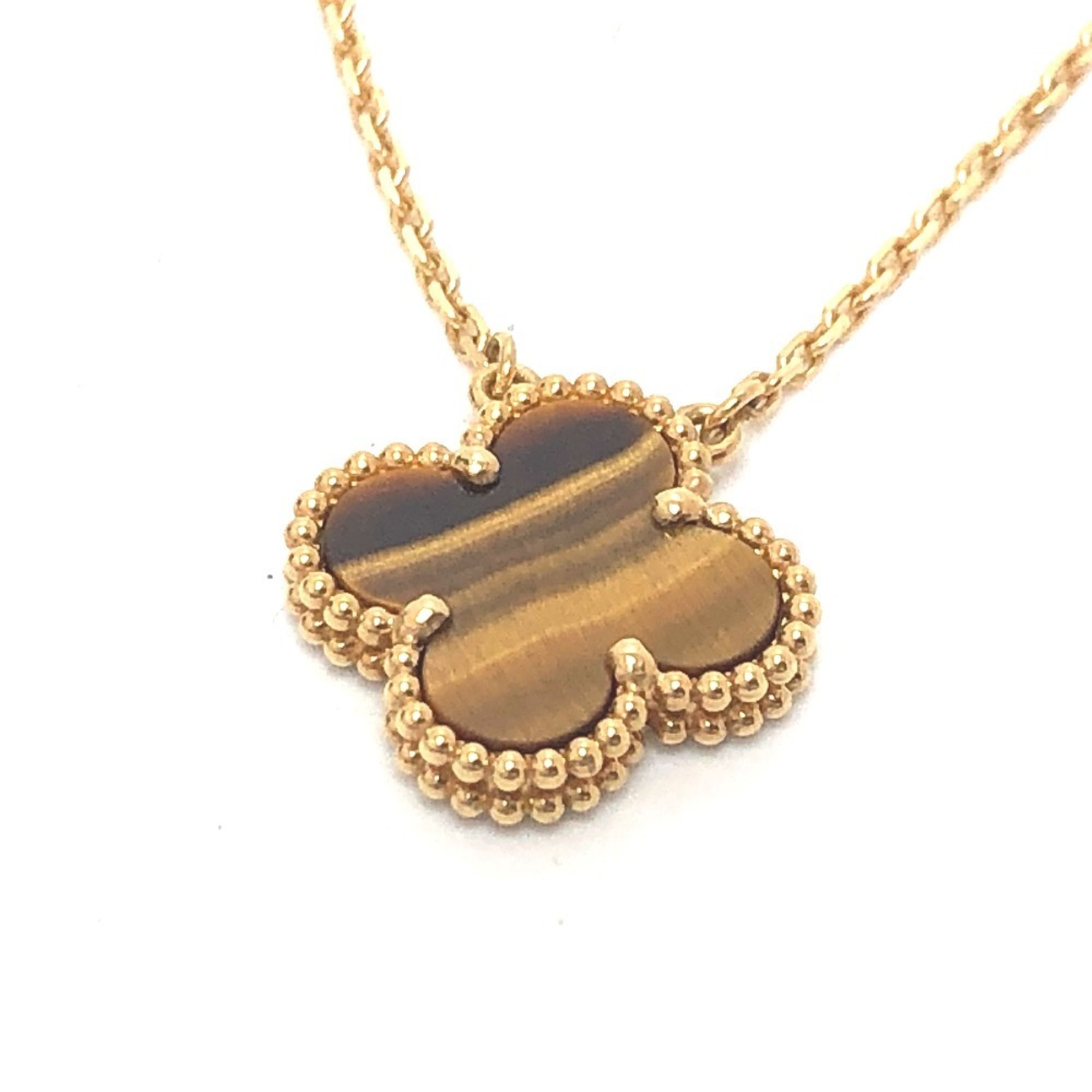Van Cleef & Arpels Alhambra K18 Tiger's Eye Necklace Women's Gold