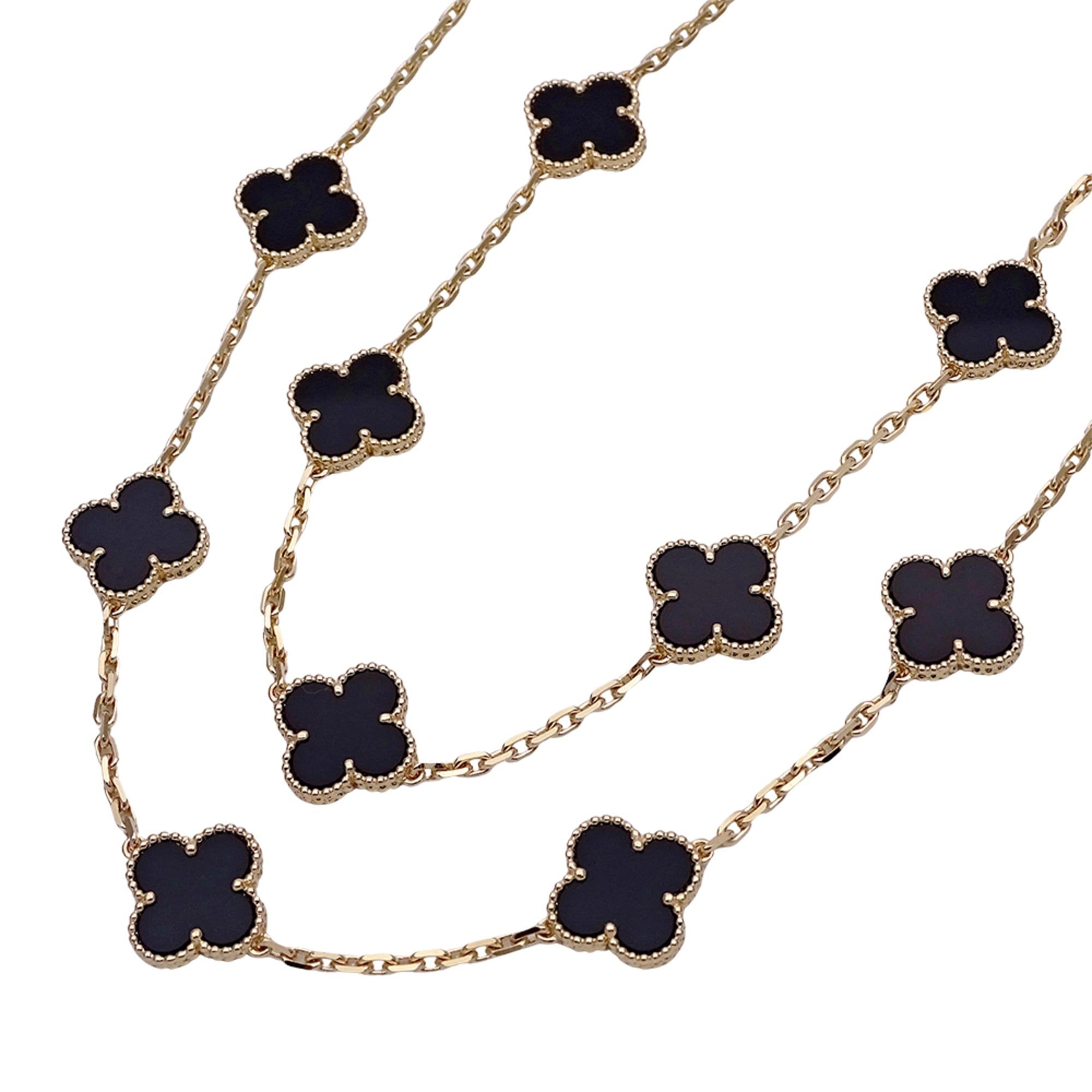 Van Cleef & Arpels Vintage Alhambra Necklace for Women, 20 Motifs, 750YG Onyx, Yellow Gold, Black Po