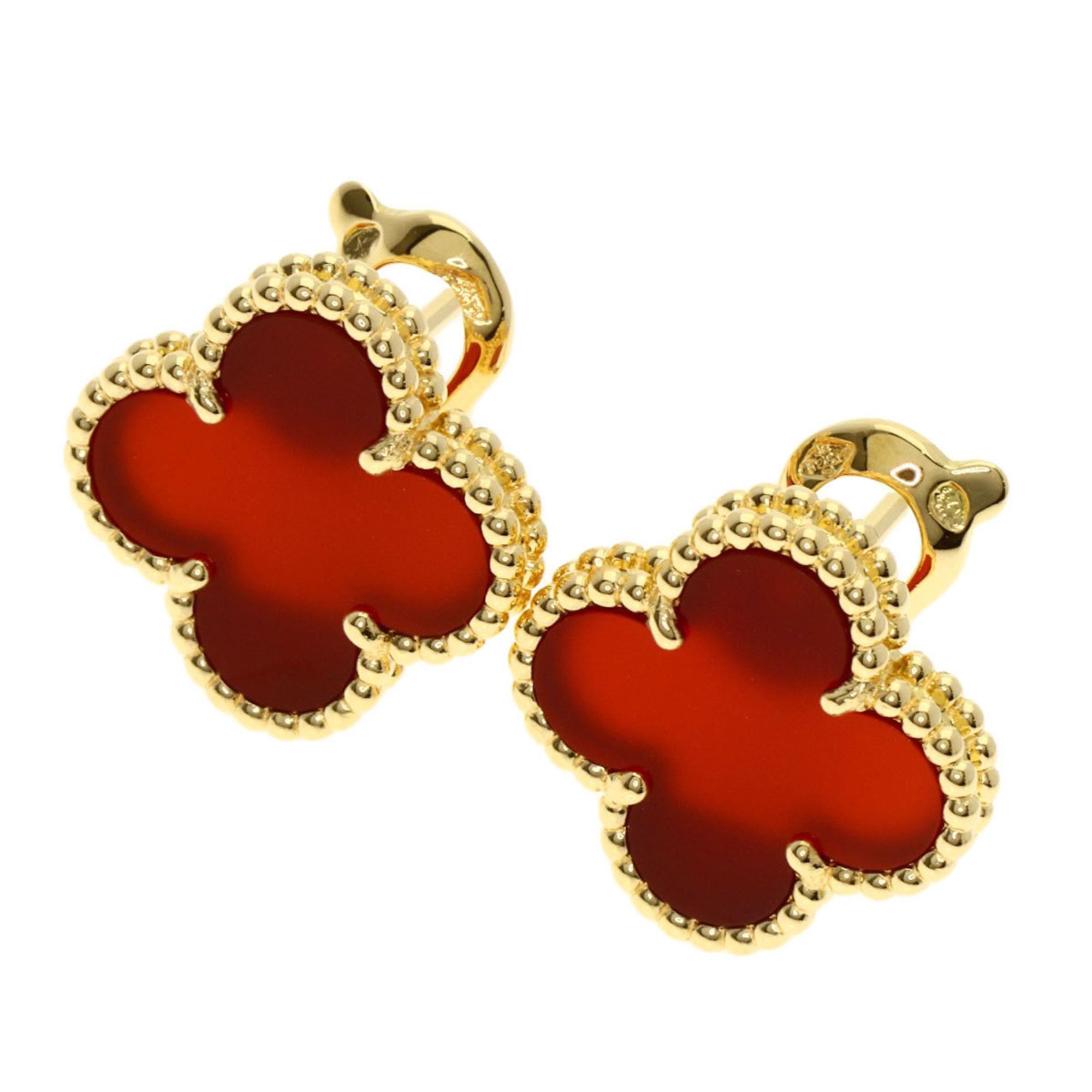 Van Cleef & Arpels Vintage Alhambra Carnelian Earrings in 18K Yellow Gold for Women