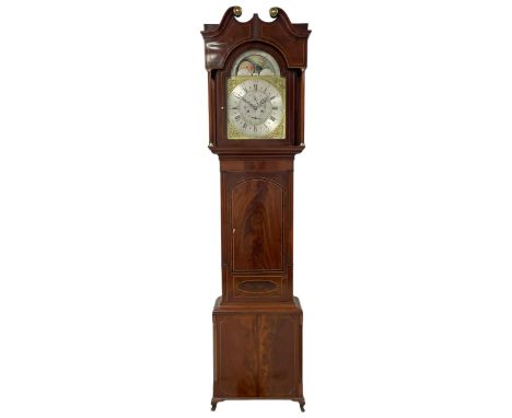 Pattison of Halifax - Late 18th century mahogany 8-day longcase clock, With a swans necked pediment and brass patera, recesse