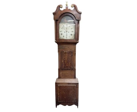 Benjamin Ellis Coates of  Wakefield - mid-19th century oak and mahogany 8-day longcase clock, with a swans neck pediment with