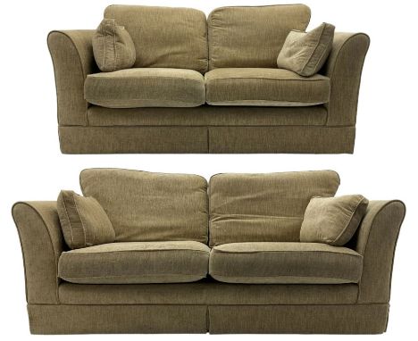 Three seat sofa (W200cm, H96cm, D100cm); and matching two-seat sofa (W120cm); upholstered in natural fabric