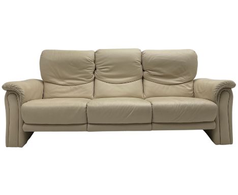 Himolla - three seat sofa upholstered in cream leatherDimensions: Height:&nbsp;92cm&nbsp; Length/Width:&nbsp;212cm&nbsp;