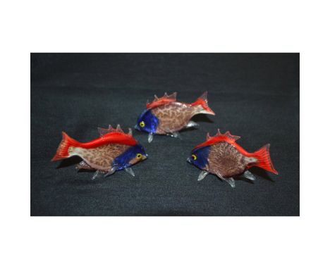 Vintage, Handmade, mouth-blown, Red/Blue with mult-shades of Red and Blue colors blended through-out the school of Tropical F