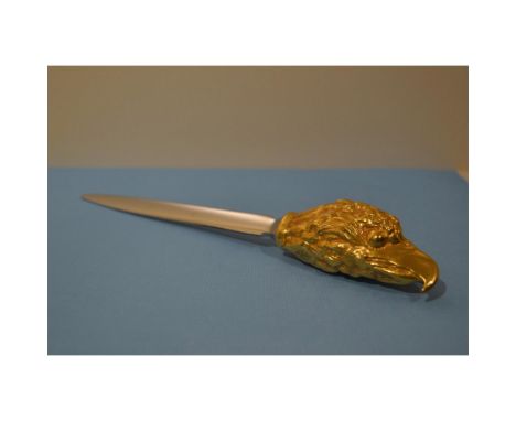 Glazed Porcelain Decorated, Applied Gold, Three Dimensional Head of the American Bald Eagle. Metal Opener. Issued: 1985. Hall