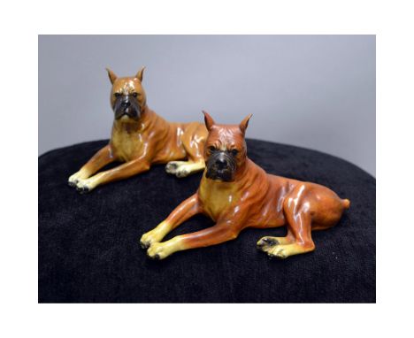 Hand created, hand painted, featuring a Collection of Two Boxer Dogs Seated, by the Artisans of The Mortens Studio. Each indi