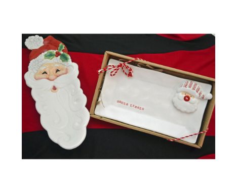 A 2 Piece Collection, perfect for the Holidays, featuring Mud Pie's Santa Treats Plate, hand crafted, hand painted by Mud Pie