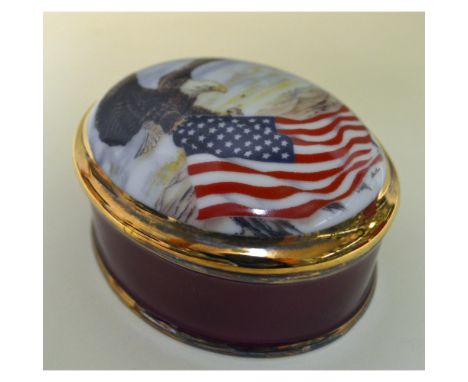 Bisque Porcelain Decorated Trinket Box featuring the Boehm Patriot Eagle Commemorative Porcelain Box with the American Bald E