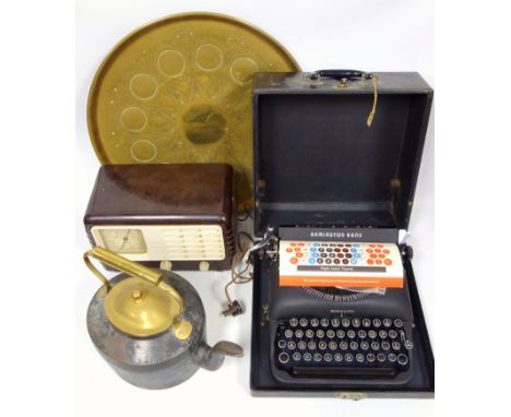 Ultra T401 mains table radio, serial no. DB11641, in a brown Bakelite case, W 30.5cm, Remington Rand 4 bank typewriter with a