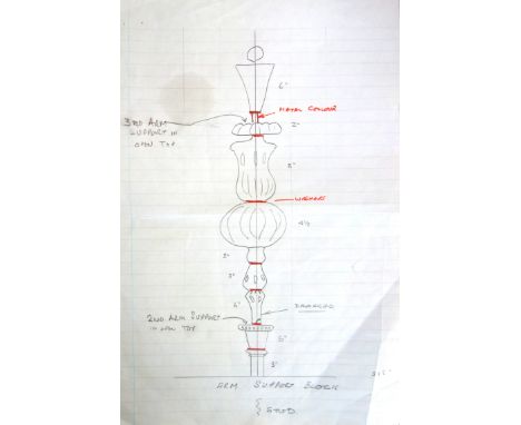 Large glass electrolier (chandelier) with a baluster column, spiral twist scroll and other branches, pinnacles, faceted drops