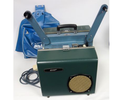 Elf RM-1 16mm film projector, Serial No. RM 22097, in a plastic case, W 53cm and vinyl cover, with a quantity of film, 35cm s