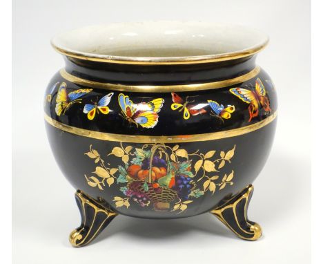 Edwardian earthenware figure decorated cache pot, butterfly and floral cache pot, Mason Cash green ceramic bird box, jugs and