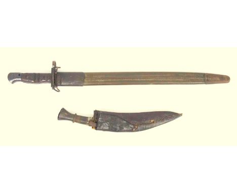 American bayonet with a fullered steel blade, 43cm, and wood hilt, by Remington, 1917, in a leather covered scabbard, and a k