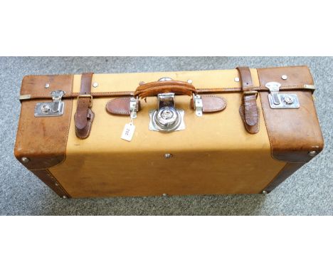 Vintage canvas and leather suitcase, W 76.5cm 