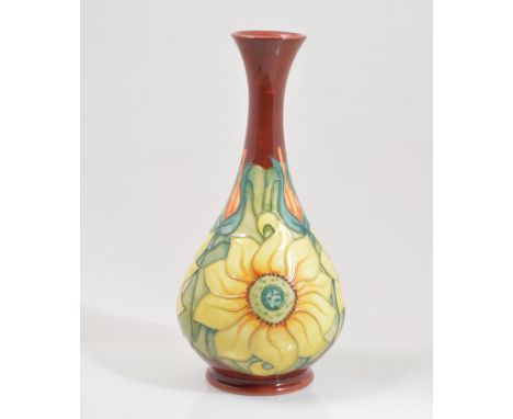 Rachel Bishop for Moorcroft Pottery, an 'Inca Sunflowers' vase, 1995, bottle form, factory marks, 30.5cm high  