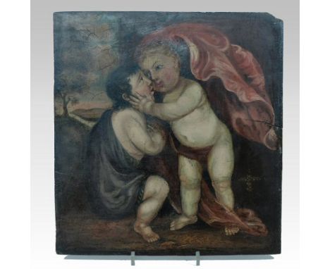 Continental School, 17th century, two cherubs, oil on panel, unframed, 36 x 34cm