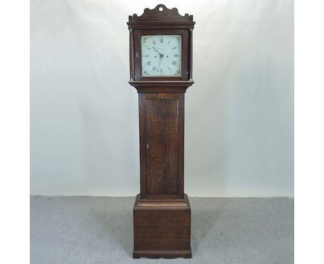 An early 19th century oak cased longcase clock, the painted dial signed Wm Flint, Ashford, having an eight day movement, 189c