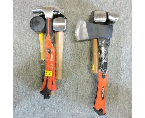 A set of six hammers, together with a mini sledge, axe and club hammer