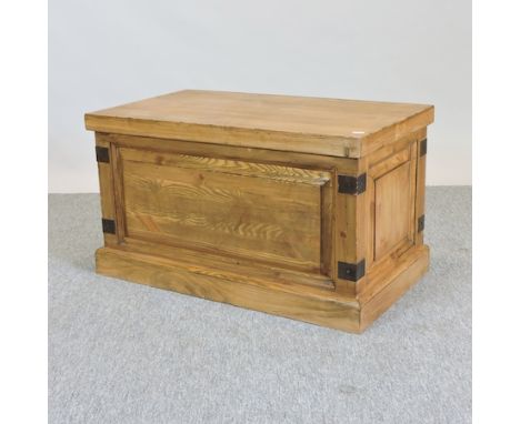 A pine and metal bound trunk, 76cm