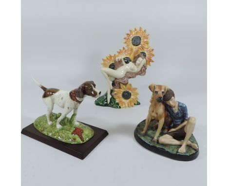 A Carltonware figure, Sunflower, limited edition 366/600, 26cm tall, together with a Royal Doulton figure of a pointer, and a