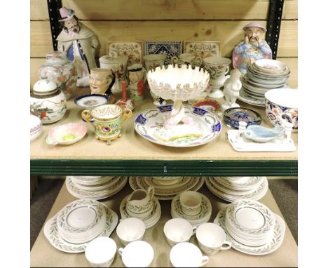 Two shelves of china, to include a Royal Worcester comport, on dolphin supports, 15cm tall,  together with a collection of co