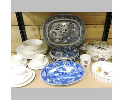 A collection of Worcester Evesham to include a tureen, together with Wedgwood tea wares and blue and white plates