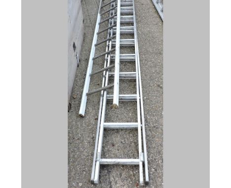 A large aluminium ladder, in two sections, 350cm closed, together with another smaller