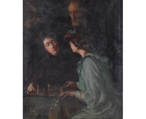 ARTHUR CROFT MITCHELL (BRITISH, 1872-1956)The Chess Match oil on canvas 76 x 63.5cm (unframed)  Provenance The artist, thence
