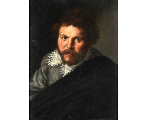 DUTCH SCHOOL, 18TH CENTURYPortrait of a gentleman, head and shoulders with a lace collar and black cloak oil on canvas laid o