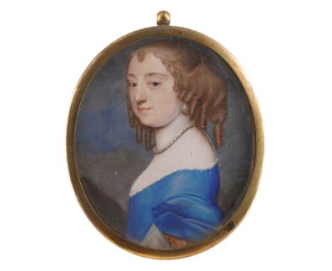 SAMUEL COOPER (BRITISH, 1609-1672)Portrait miniature of a lady wearing a blue dress signed with monogram and indistinctly dat